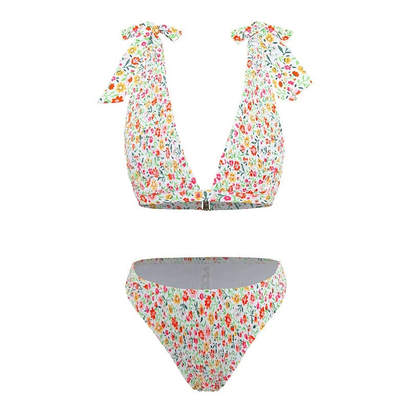 Wholesale Women's Floral V-neck Two-piece Swimsuit For Beach Resort