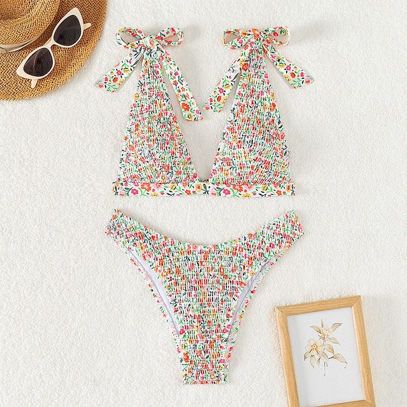 Wholesale Women's Floral V-neck Two-piece Swimsuit For Beach Resort